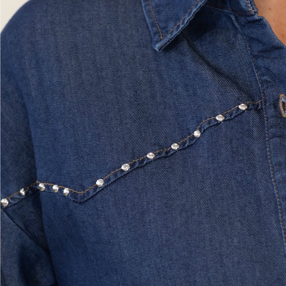 Studio Dark Blue Denim Button-Up Top - Picture 4 of 14